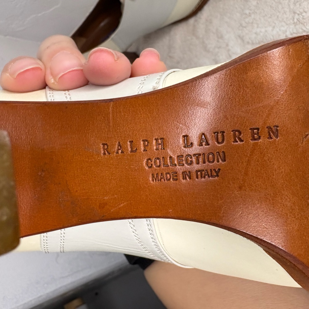 Ralph Lauren vintage Two-Tone Cream Lace-Up boots Heels sz 7 - Picture 7 of 12